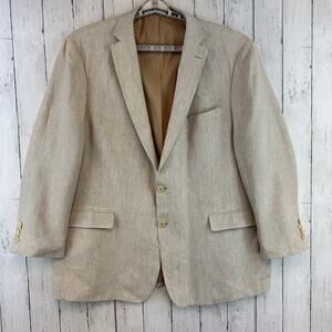 Enzo Natural Linen Sartorial AMF Single Breasted Suit Blazer Sport Coat Size 50L